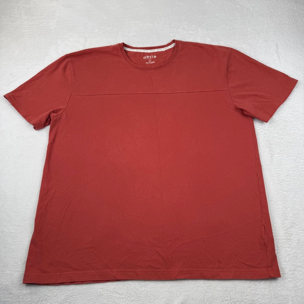 Orvis T-Shirt Mens XL Red Short Sleeve Cotton Crew Neck Seam Detail Logo